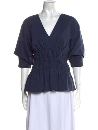 Jonathan Simkhai V-Neck Three-Quarter Sleeve Blouse