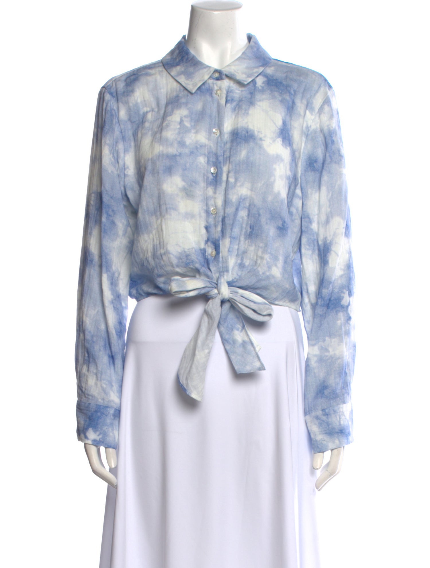 Jonathan Simkhai Tie-Dye Print Long Sleeve Button-Up Top
