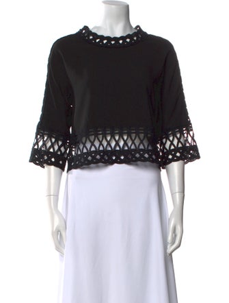 Jonathan Simkhai Bateau Neckline Three-Quarter Sleeve Crop Top