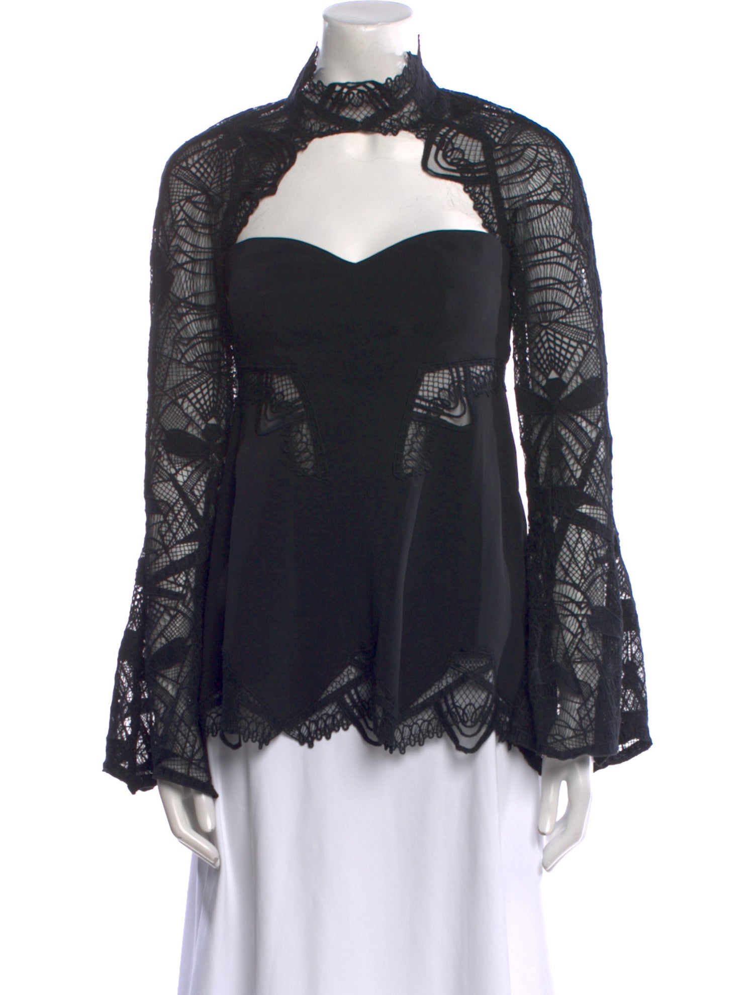 Jonathan Simkhai Lace Pattern Mock Neck Button-Up Top