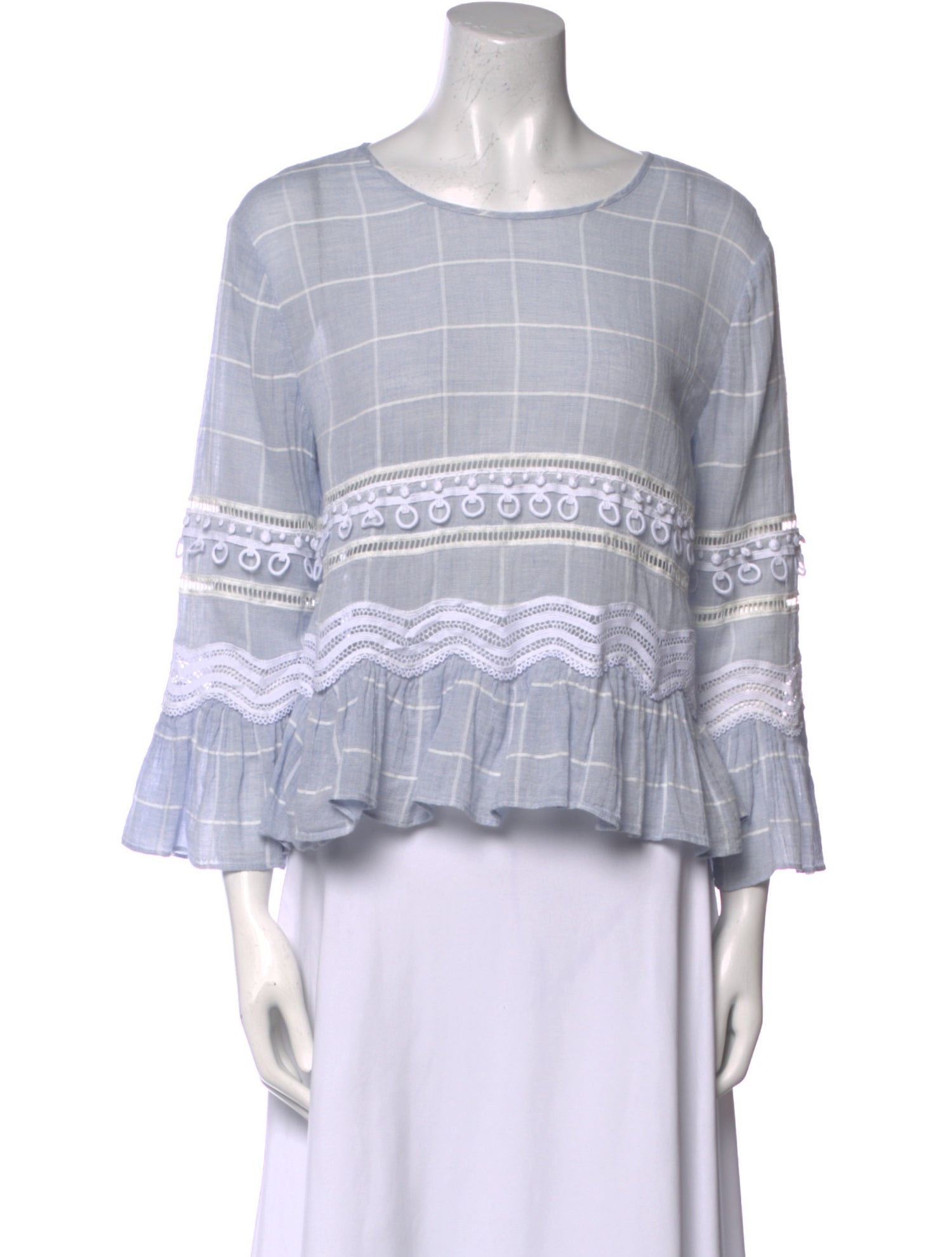 Jonathan Simkhai Plaid Print Bateau Neckline Blouse