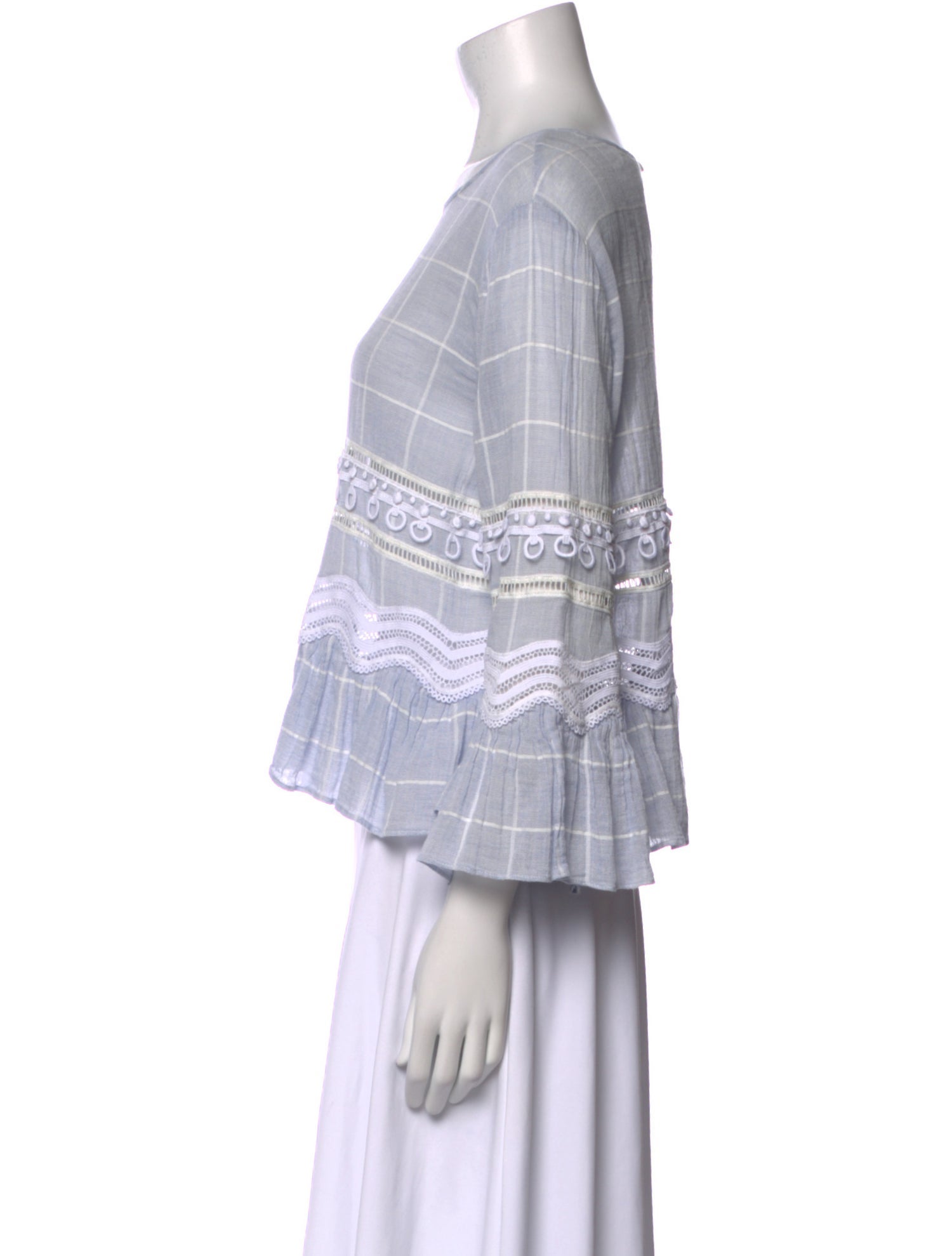 Jonathan Simkhai Plaid Print Bateau Neckline Blouse