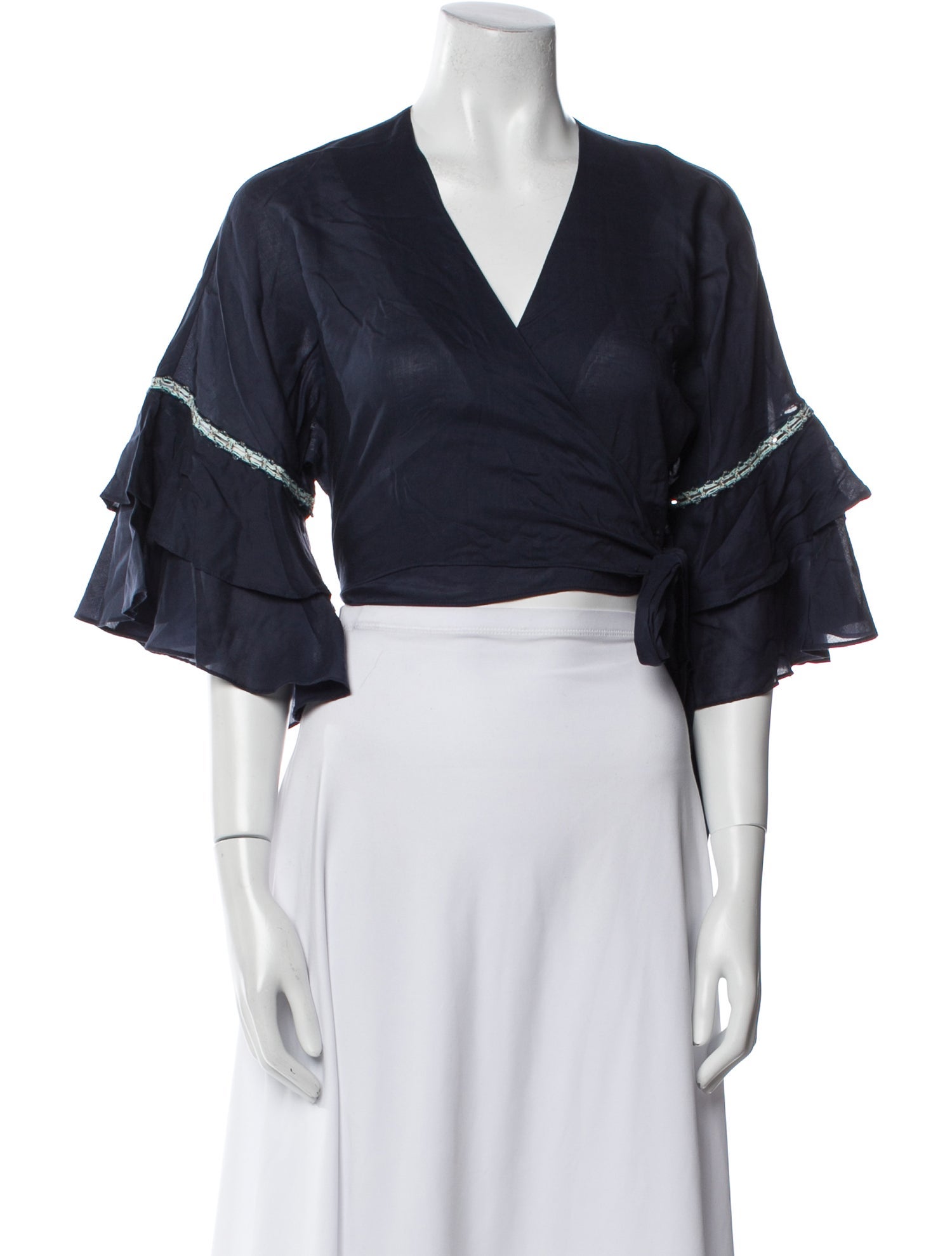 Jonathan Simkhai V-Neck Three-Quarter Sleeve Crop Top w/ Tags