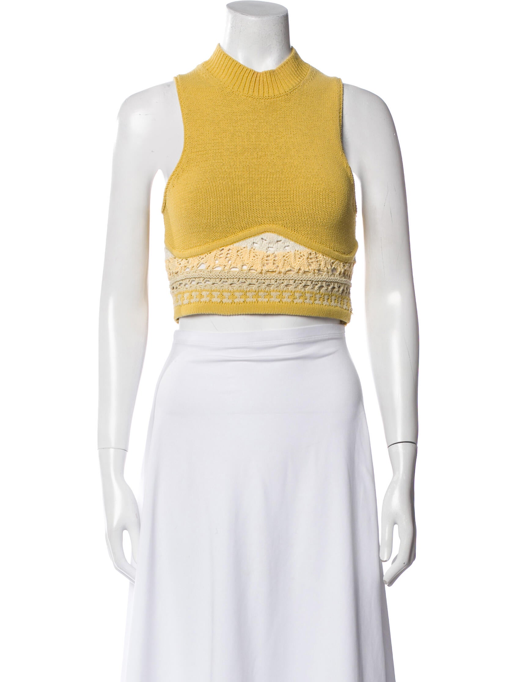 Jonathan Simkhai Tweed Pattern Mock Neck Crop Top