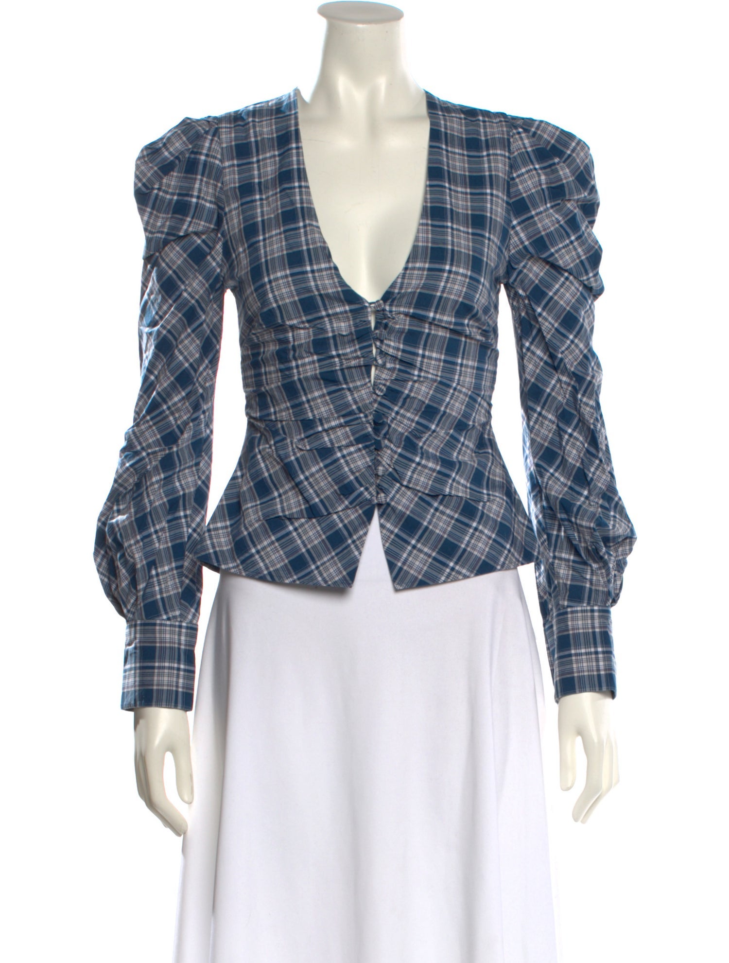 Jonathan Simkhai Plaid Print V-Neck Crop Top