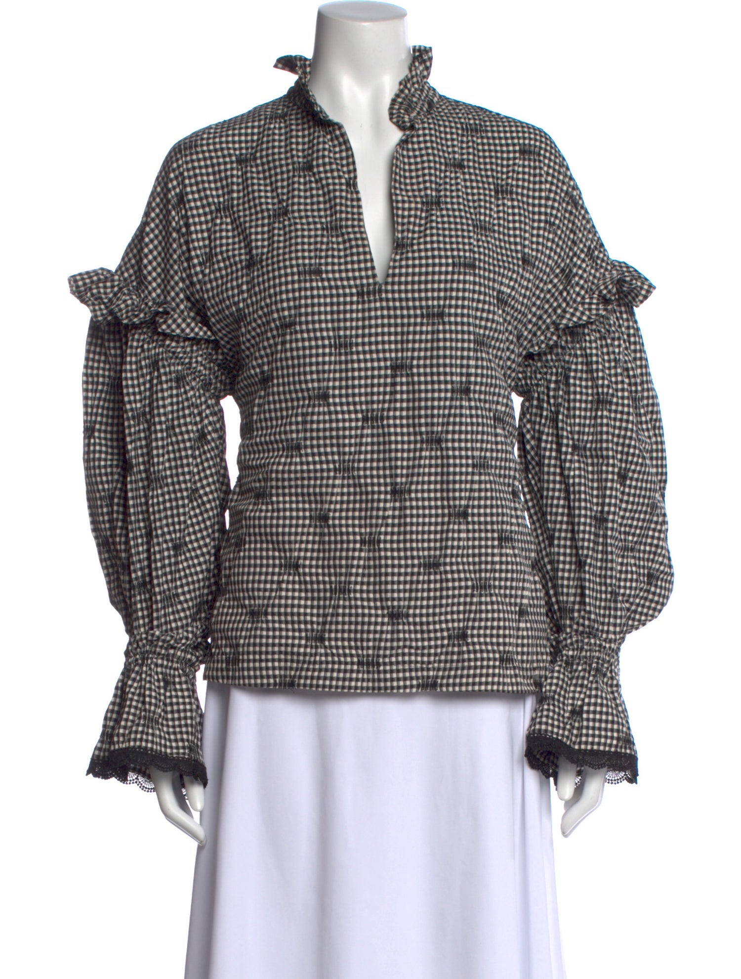 Jonathan Simkhai Plaid Print V-Neck Blouse