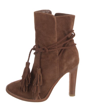 Joie Suede Tassel Accents Lace-Up Boots