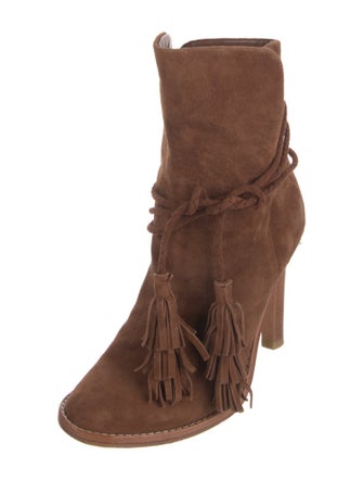 Joie Suede Tassel Accents Lace-Up Boots