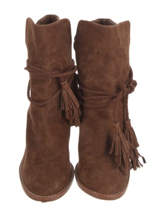 Joie Suede Tassel Accents Lace-Up Boots
