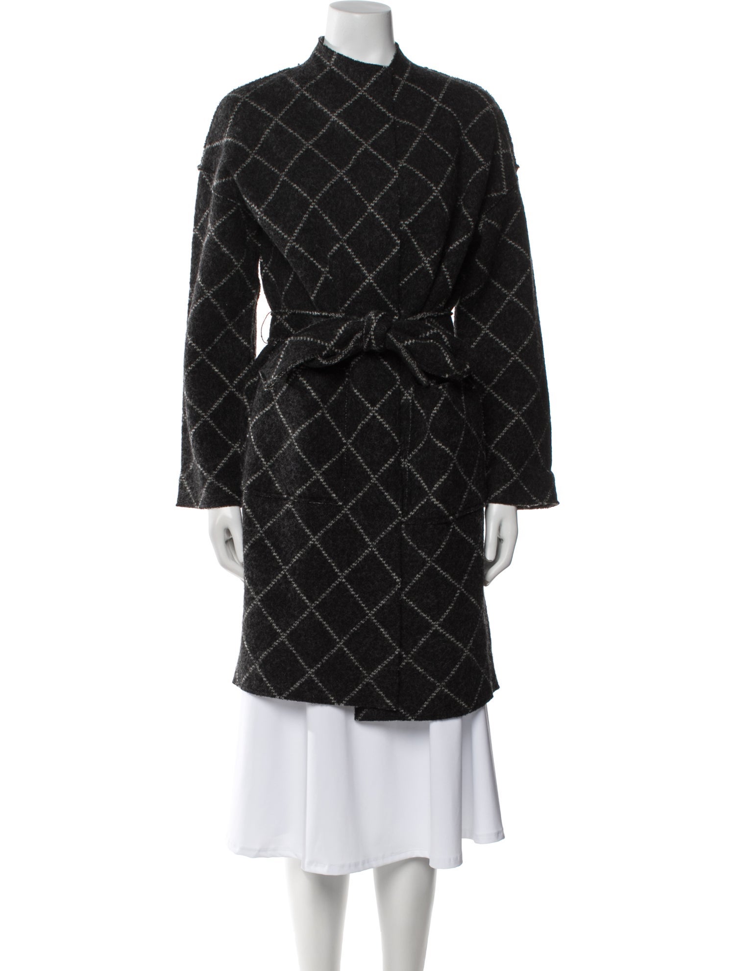 Joie Wool Plaid Print Trench Coat