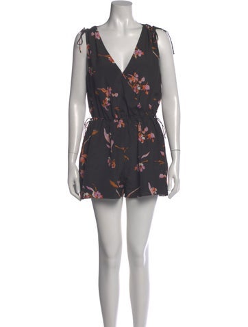 Pre-owned Joie Printed V-neck Romper In Black