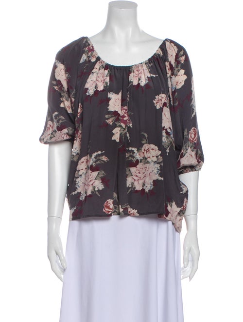 Joie Silk Floral Print Blouse Grey