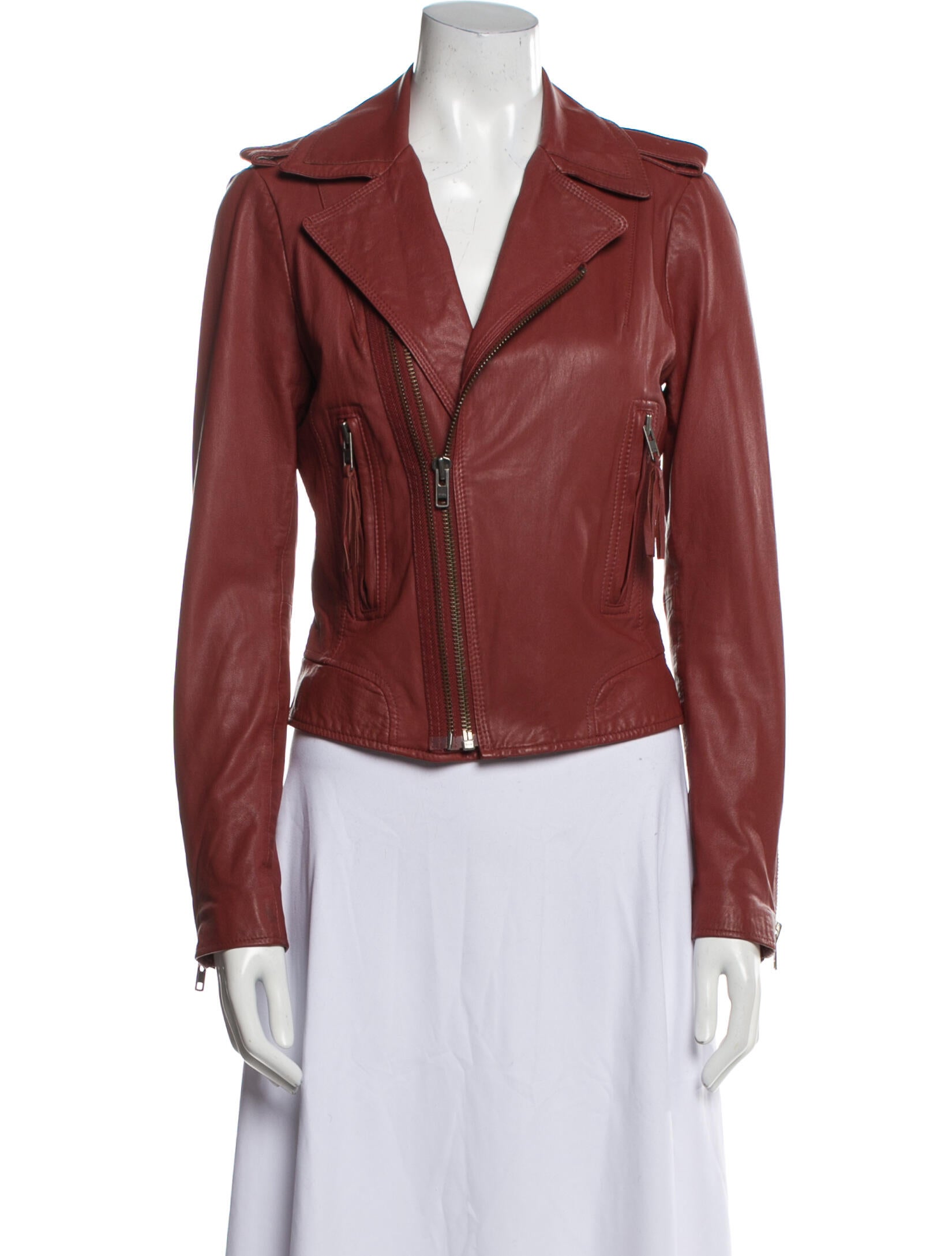 brick red leather jacket