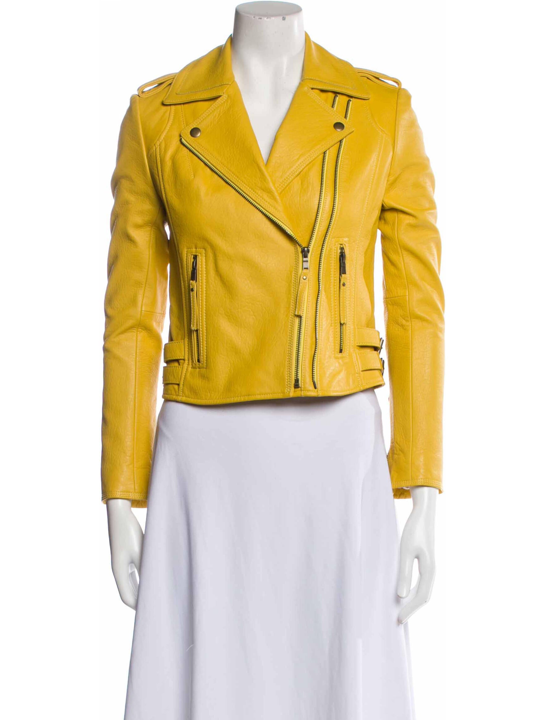 Joie Lamb Leather Biker Jacket Yellow Jackets, Clothing WJ271195