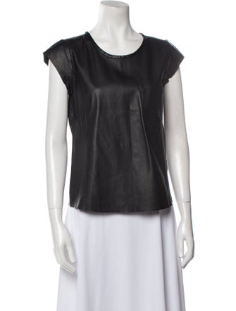 Joie Leather Scoop Neck Crop Top