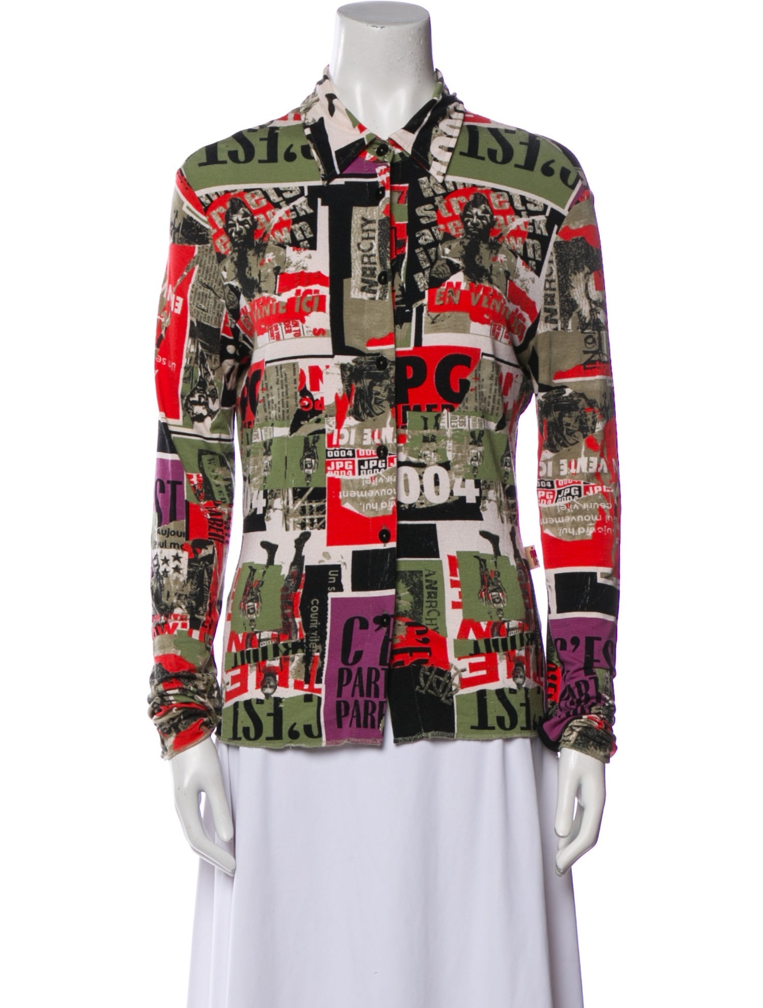 JPG Jeans Printed Long Sleeve Button-Up Top