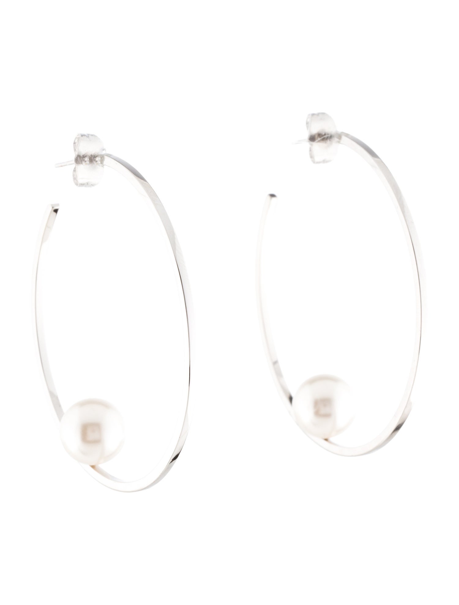 Janis Savitt Faux Pearl Oprah's Floating Hoop Earrings