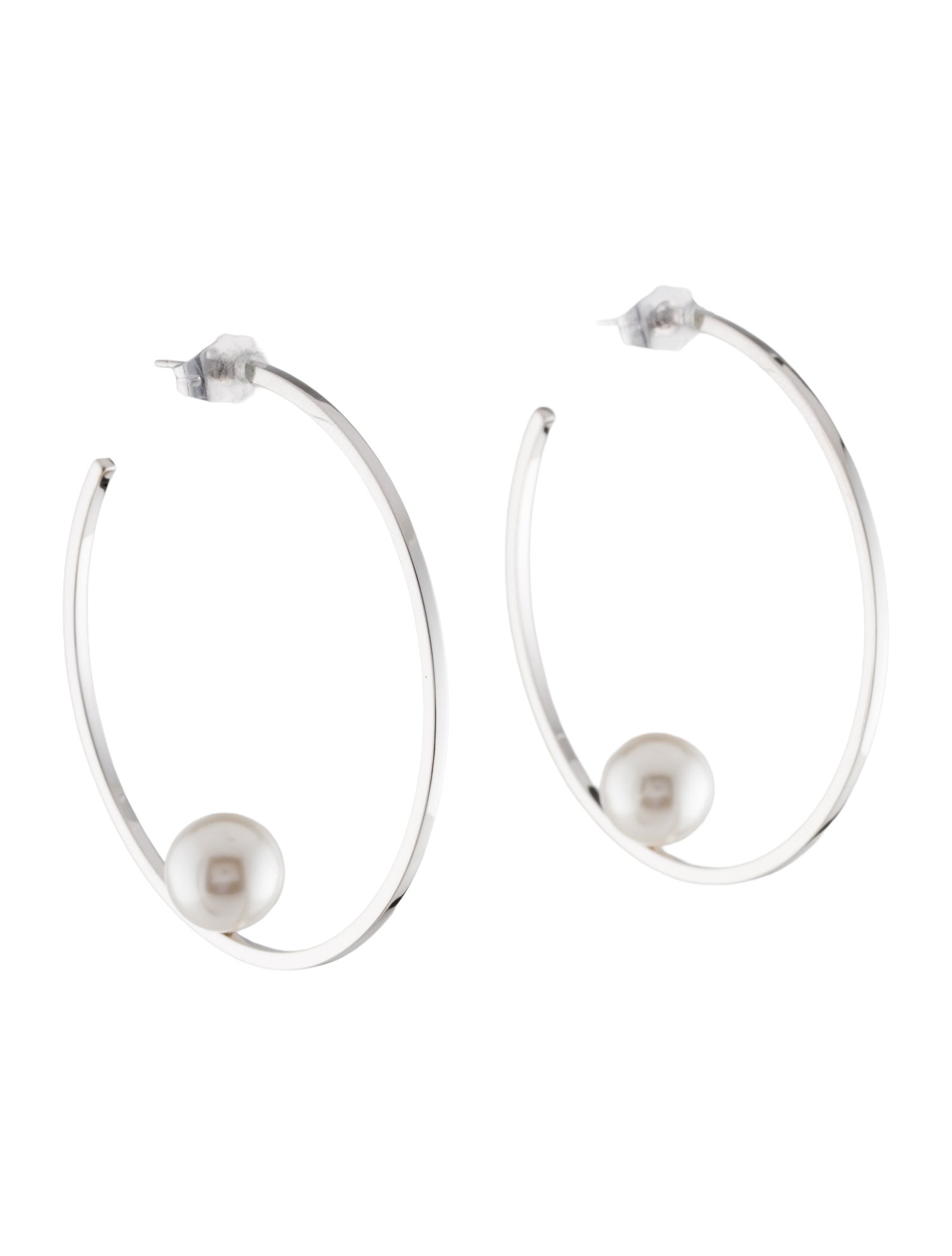Janis Savitt Faux Pearl Hoop Earrings