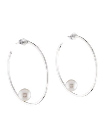Janis Savitt Faux Pearl Hoop Earrings