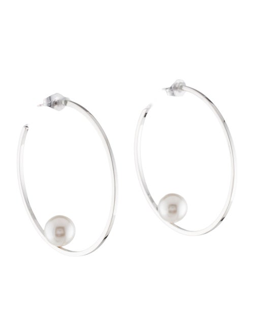 Janis Savitt Faux Pearl Hoop Earrings