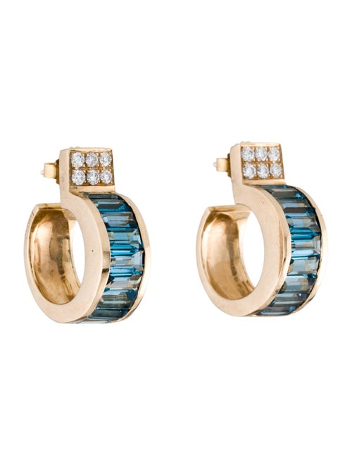 Janis Savitt 14K 6.61ct Topaz & Diamond Hoop Earrings