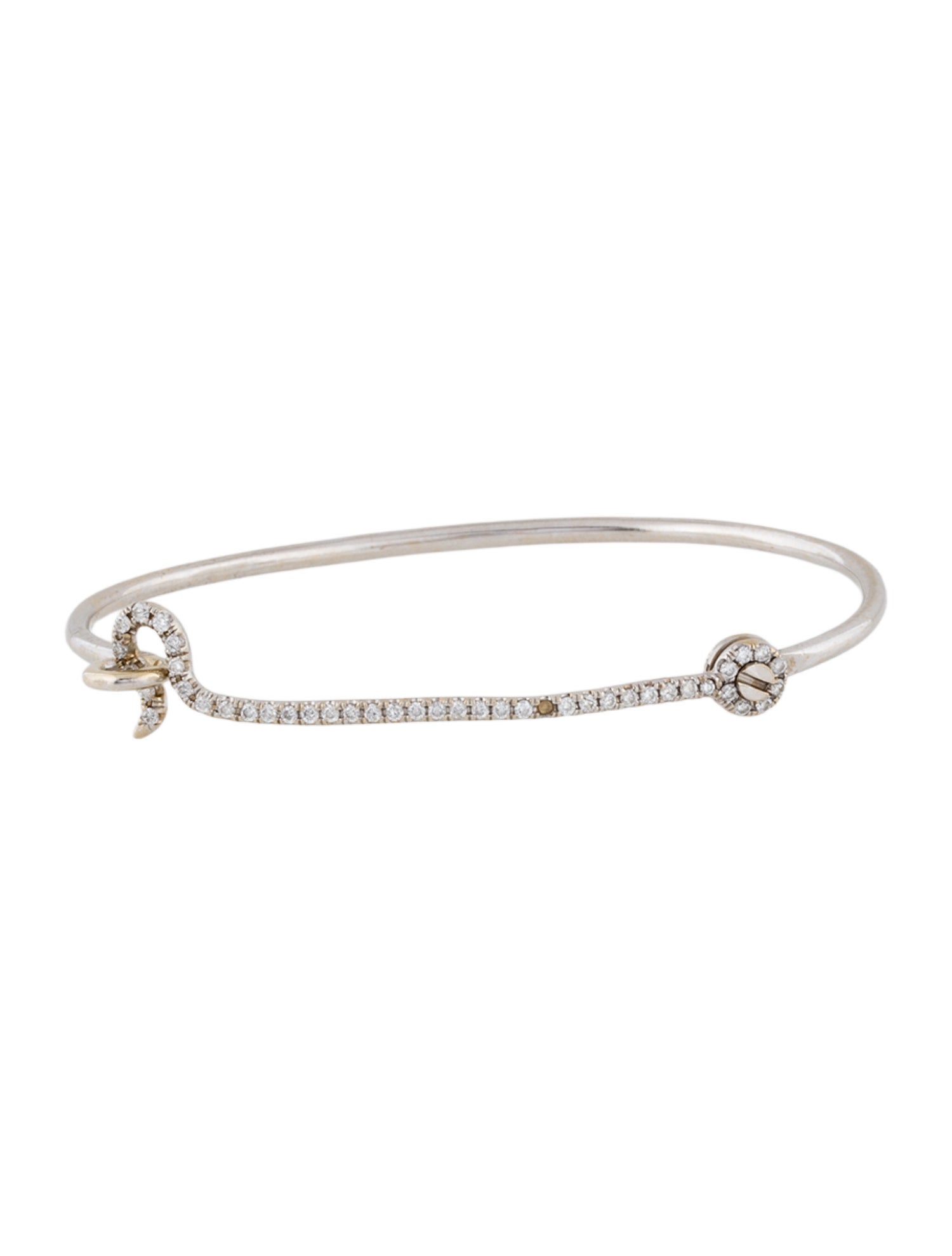 Janis Savitt 18K Diamond Hook Bangle Bracelet