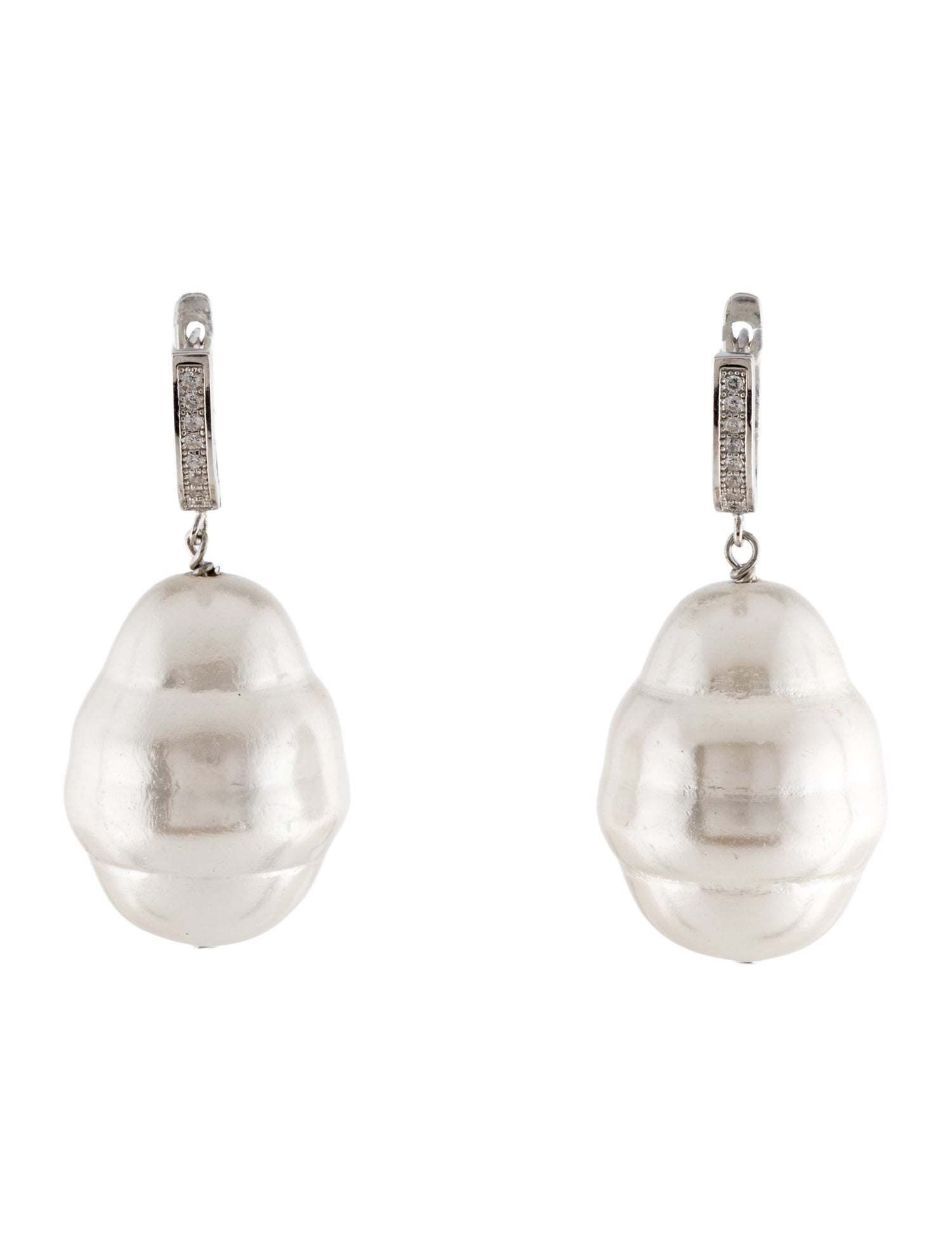 Janis Savitt Faux Pearl & Crystal Drop Earrings
