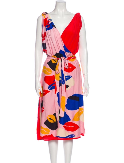 Jaline Floral Print Midi Length Dress Red