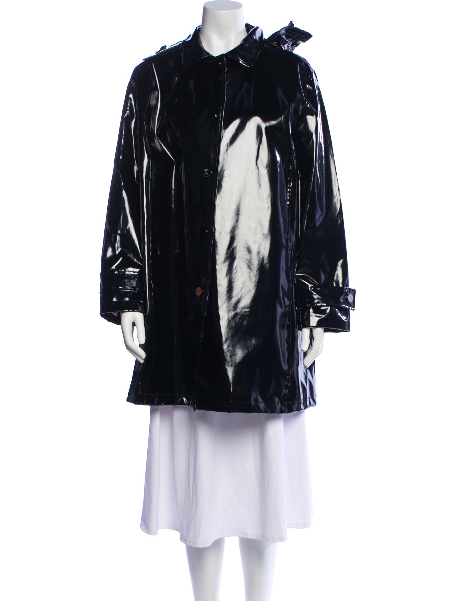 Jane Post Faux Leather Printed Trench Coat