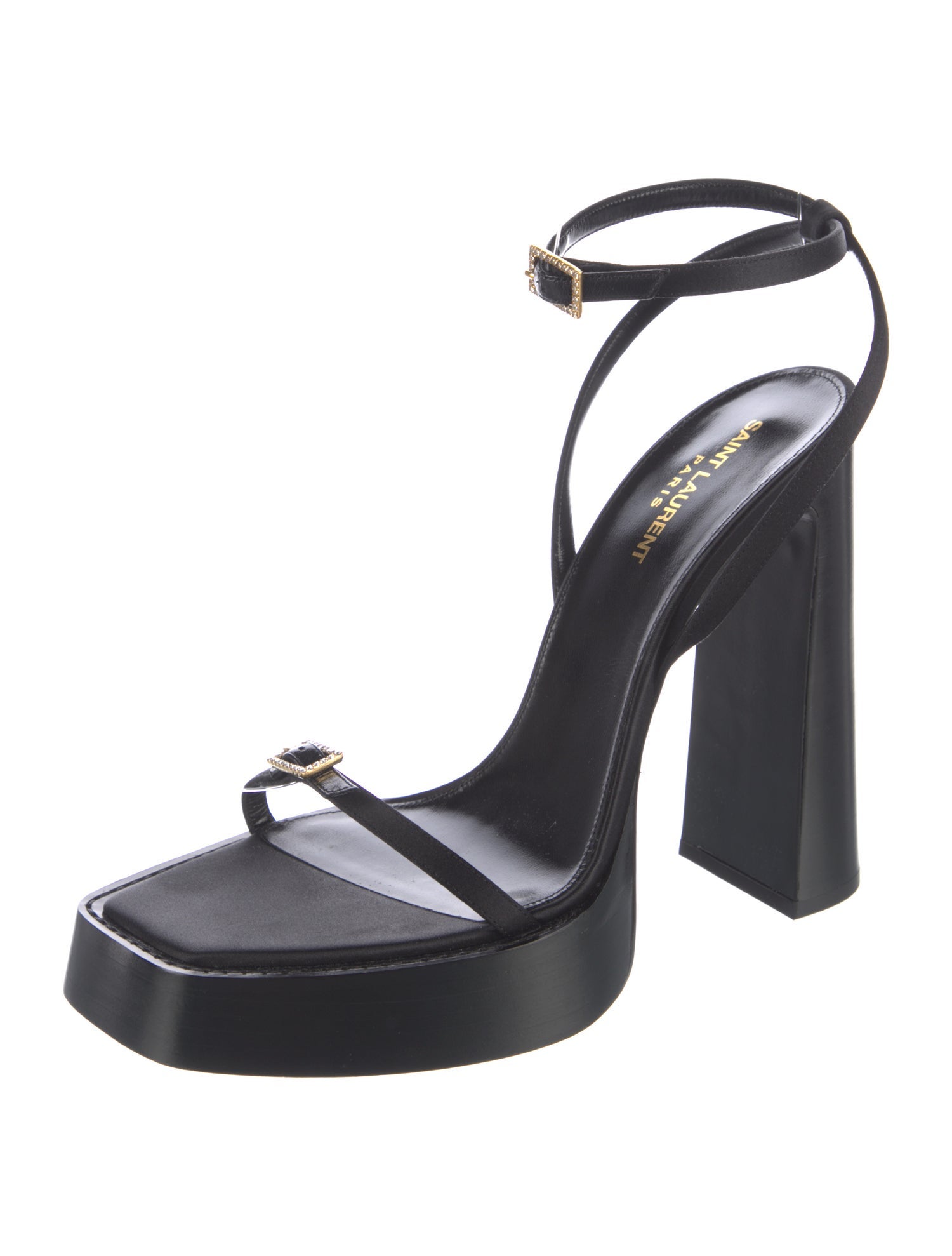 Jacques Saint Laurent Leather Crystal Embellishments Sandals