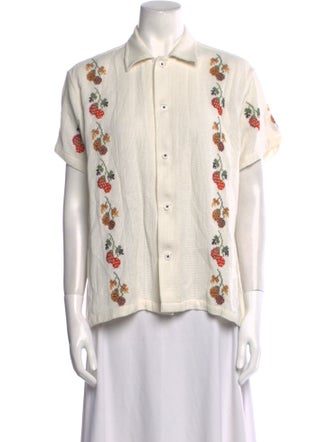 HARAGO Floral Print Short Sleeve Button-Up Top