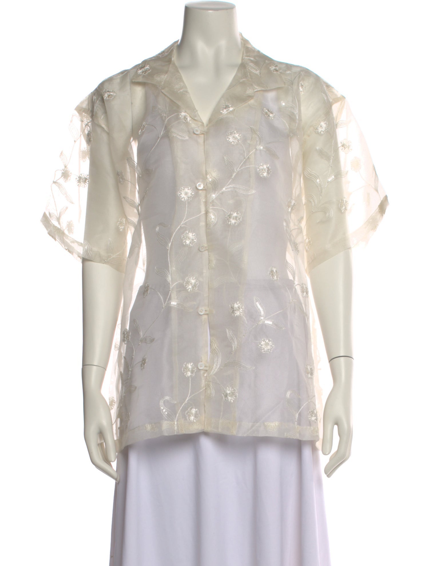 HARAGO Silk Floral Print Button-Up Top w/ Tags