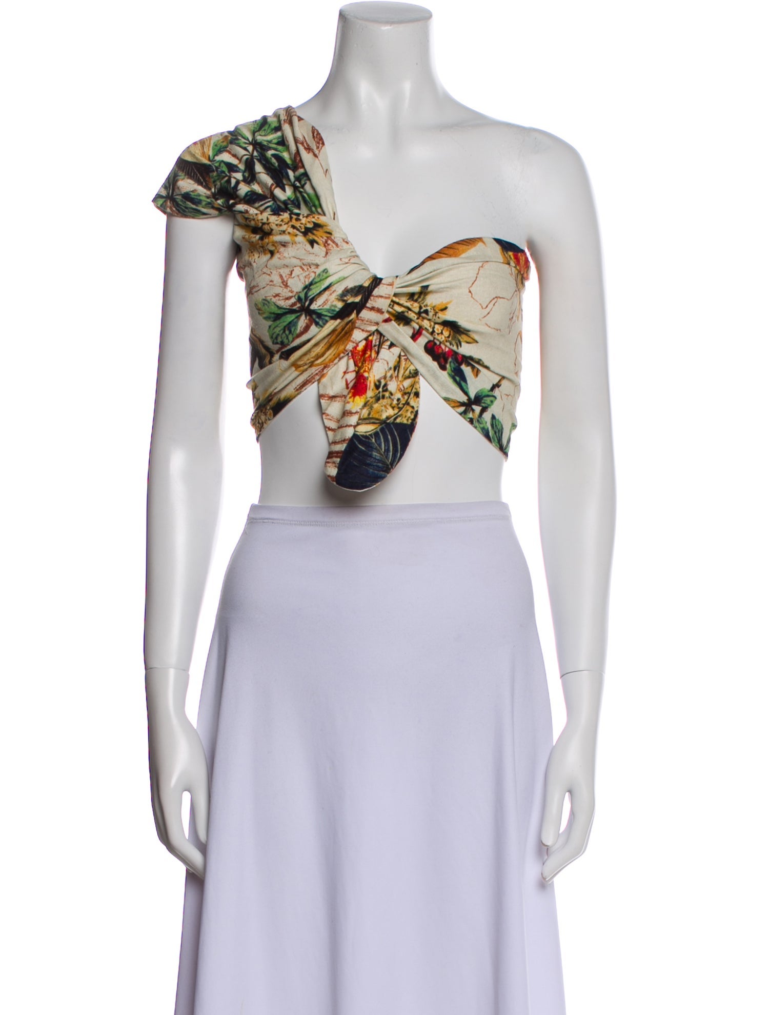 Just Bee Queen Floral Print One-Shoulder Crop Top