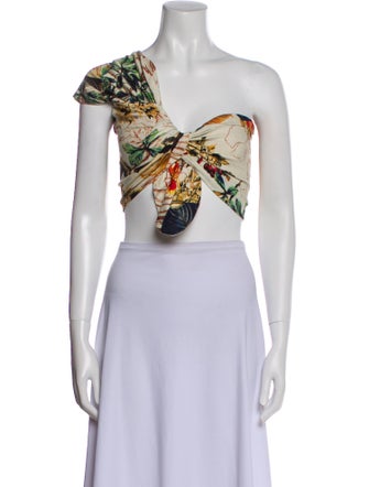 Just Bee Queen Floral Print One-Shoulder Crop Top