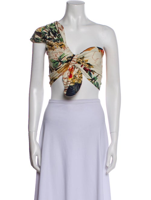 Just Bee Queen Floral Print One-Shoulder Crop Top