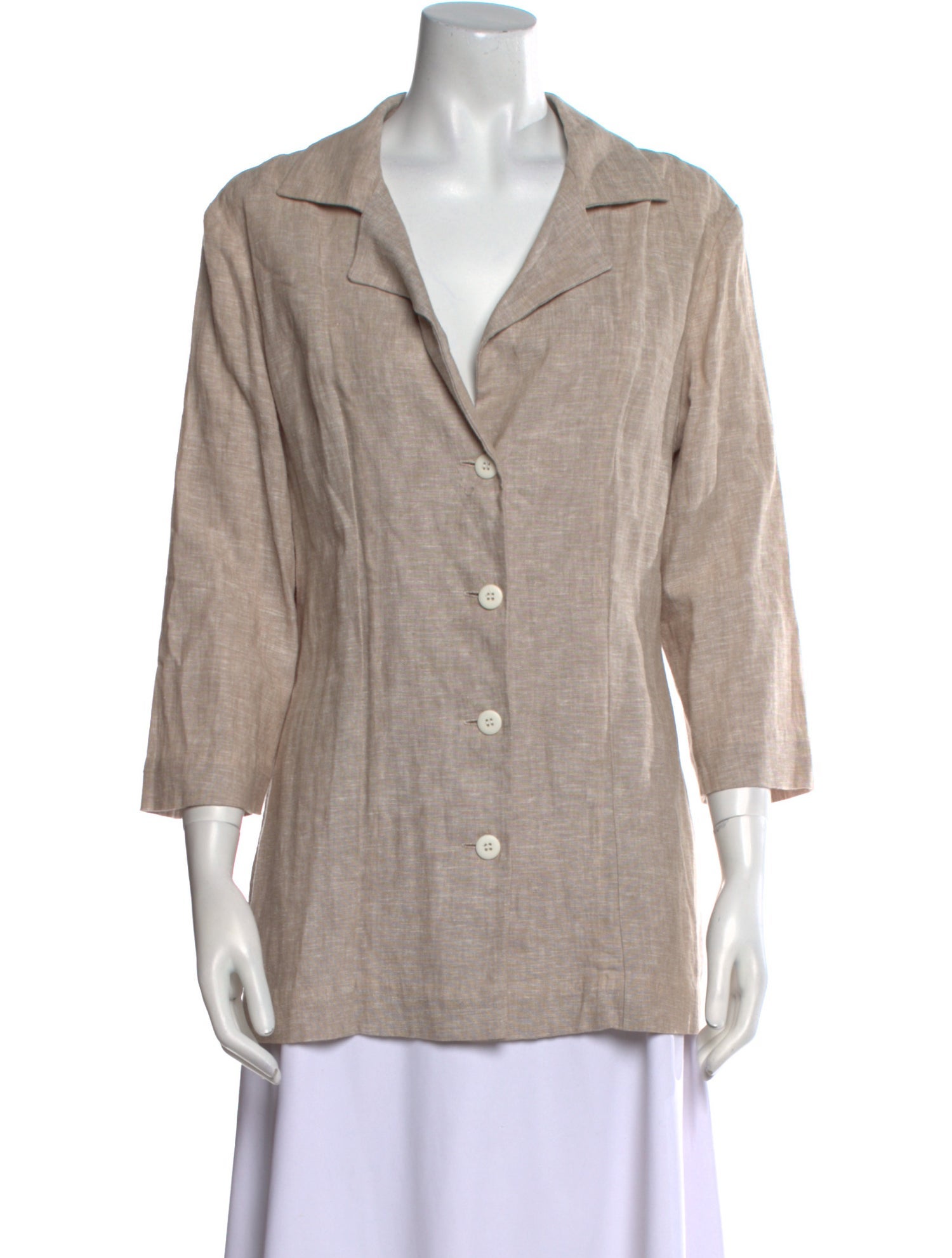 Just Bee Queen Linen Three-Quarter Sleeve Button-Up Top