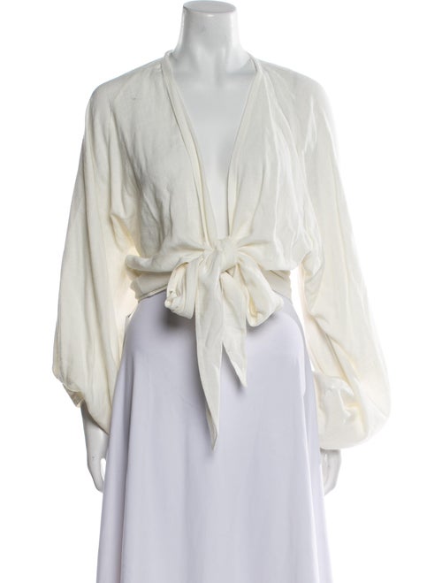 Just Bee Queen Plunge Neckline Long Sleeve Crop Top