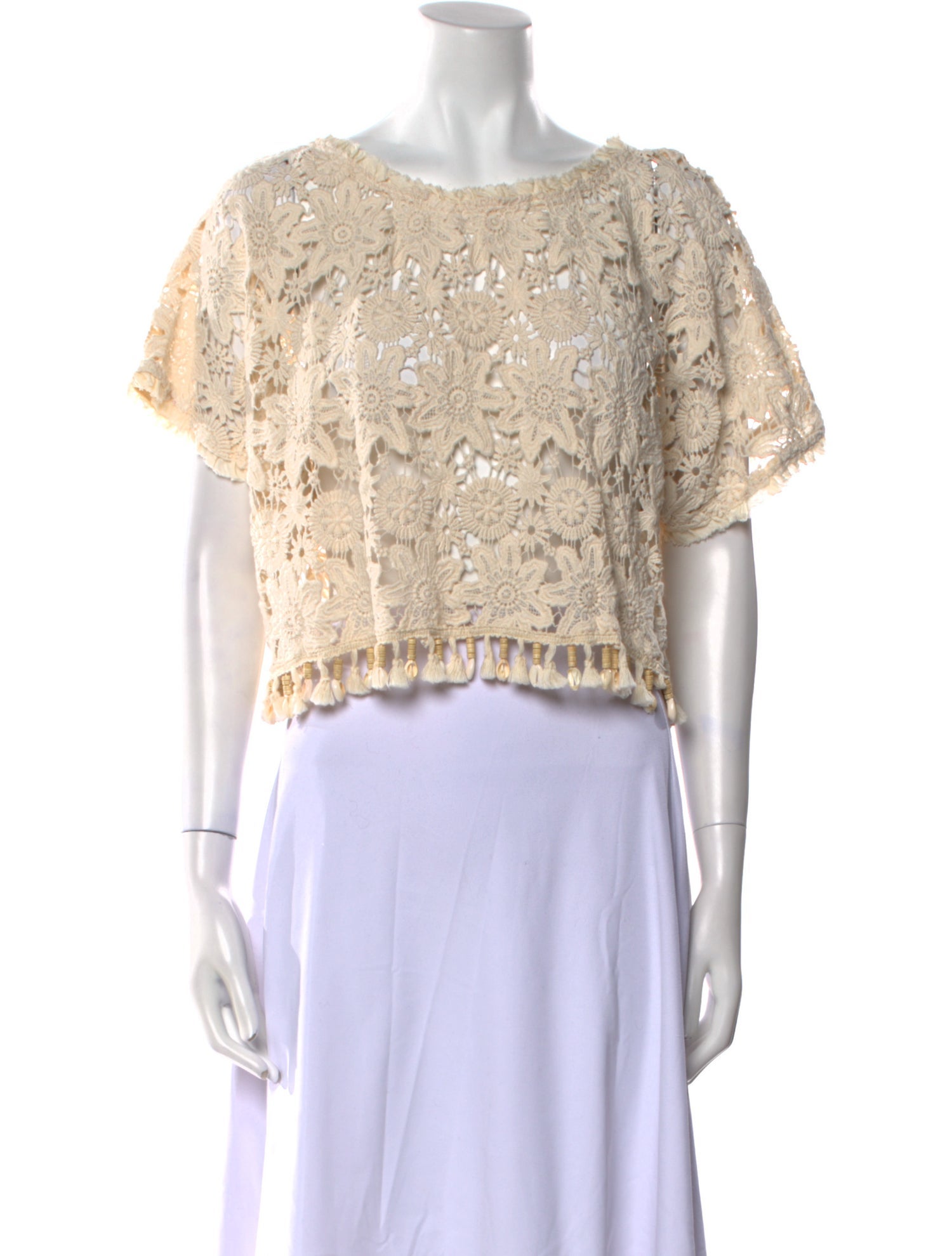 Just Bee Queen Lace Pattern Bateau Neckline Crop Top w/ Tags