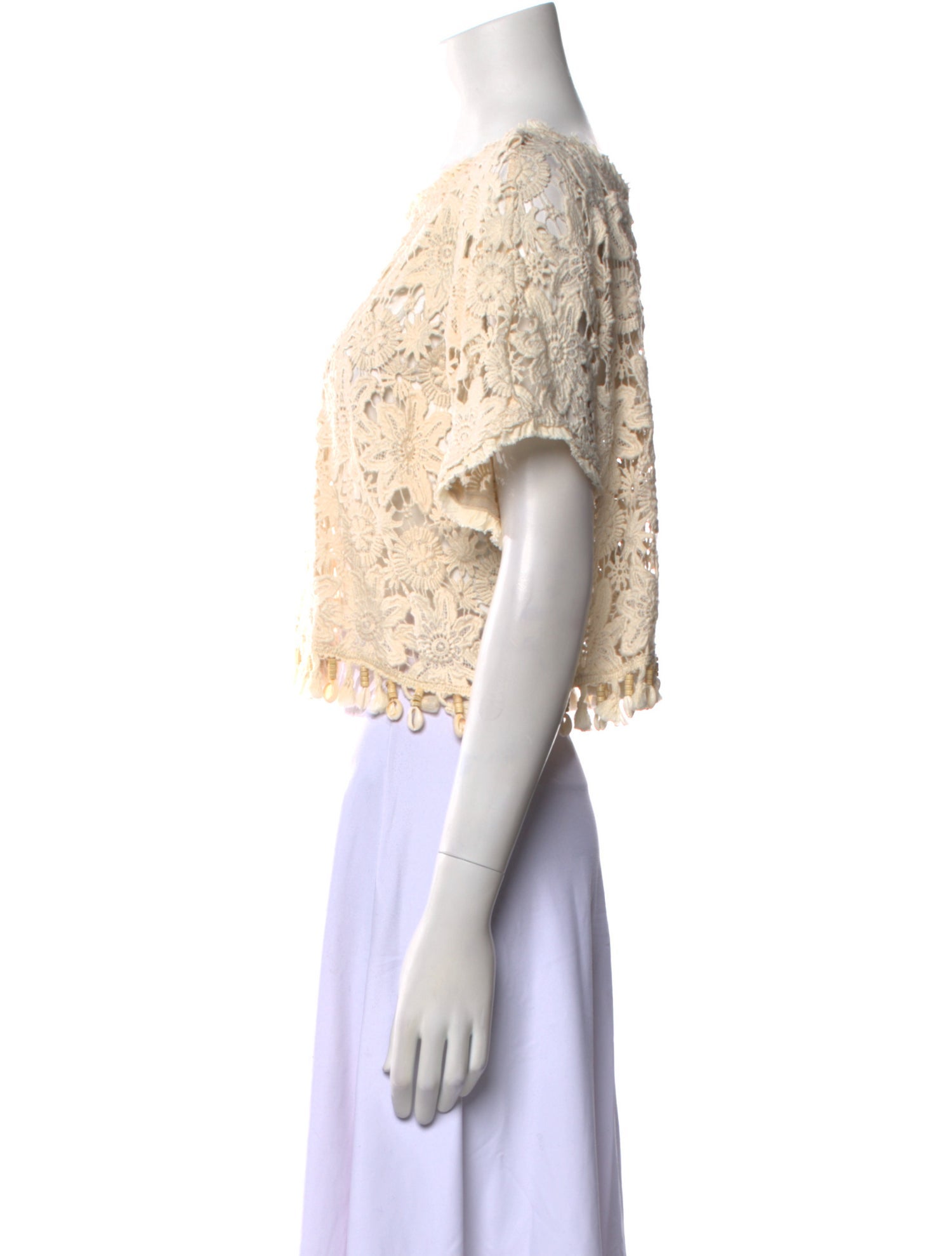 Just Bee Queen Lace Pattern Bateau Neckline Crop Top w/ Tags