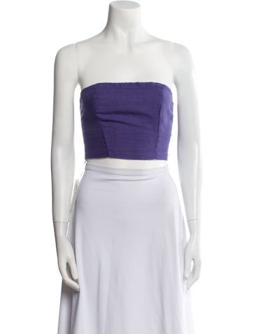 Pre-owned Just Bee Queen Linen Strapless Crop Top W/ Tags In White