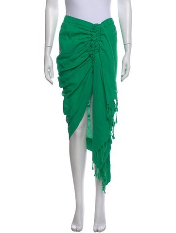 Pre-owned Just Bee Queen Linen Midi Length Skirt In Green