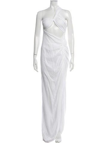 Pre-owned Just Bee Queen One-shoulder Long Dress In White