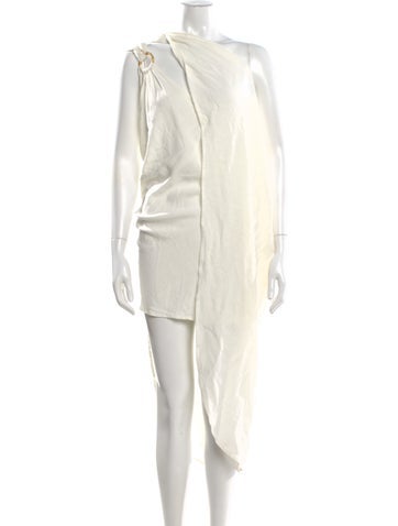 Pre-owned Just Bee Queen One-shoulder Long Dress In White