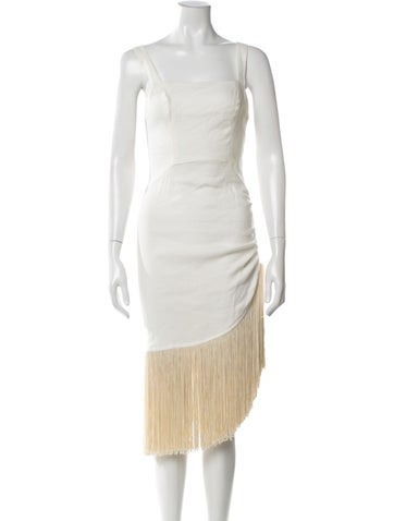 Pre-owned Just Bee Queen Square Neckline Midi Length Dress In Neutral