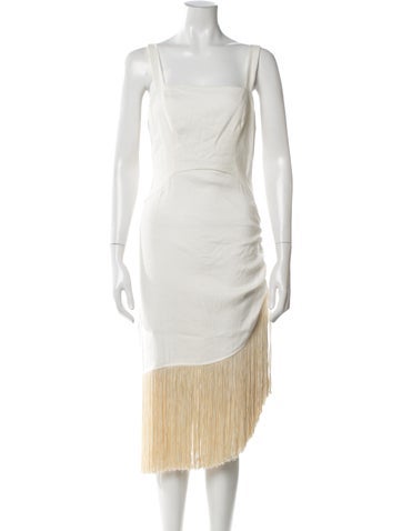 Pre-owned Just Bee Queen Square Neckline Midi Length Dress In Neutral