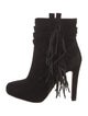 Jean-Michel Cazabat Suede Fringe Trim Accent Lace-Up Boots