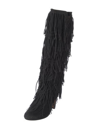 Jean-Michel Cazabat Suede Fringe Trim Accent Lace-Up Boots