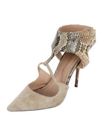 Jean-Michel Cazabat Suede Animal Print T-Strap Pumps