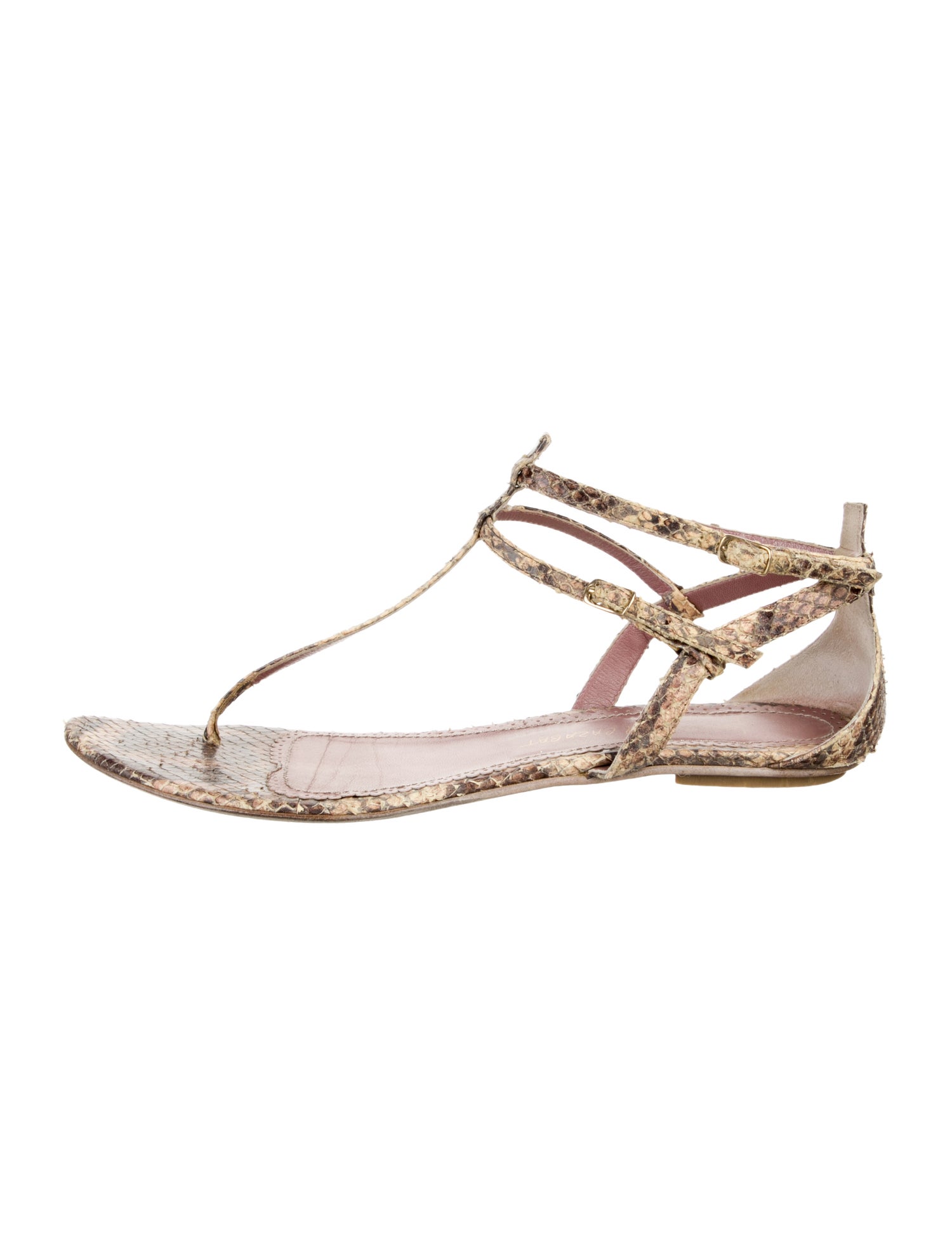 Jean-Michel Cazabat Snakeskin Animal Print T-Strap Sandals