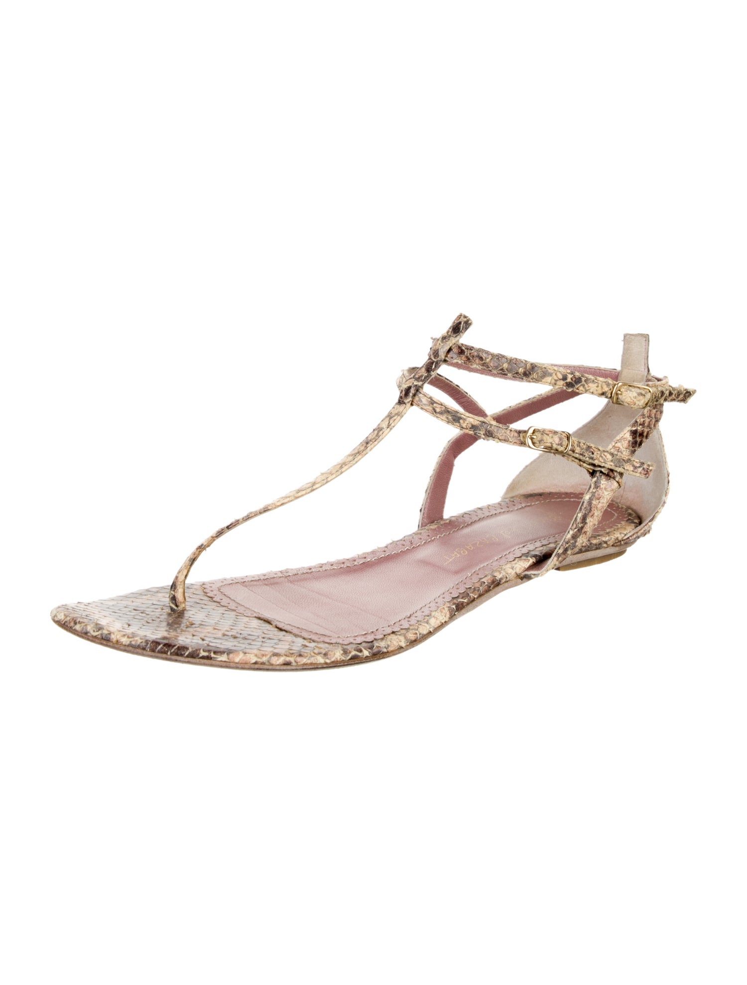 Jean-Michel Cazabat Snakeskin Animal Print T-Strap Sandals